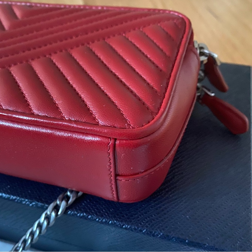 Prada Red Chevron Leather Chain Bag - Picture 6 of 13